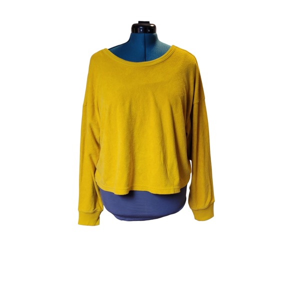 Aerie Terry Sweater Cinch Detail on Back Yellow Size Large - Picture 3 of 8